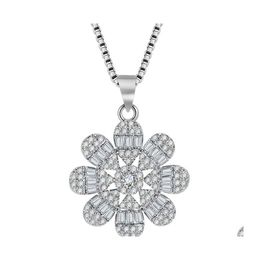 Collares colgantes Fl Diamante Ocho pétalos Escalera de flores Collar cuadrado Microset Zircon Flor de cerezo Cadena de amor Vipjewel Drop Delive DHQLA