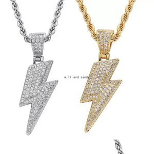 Hanger kettingen Flash Lightning ketting 18K gouden sieraden set diamanten zirkonia hanger hiphop kettingen bling voor W Dhgarden Dhxsf