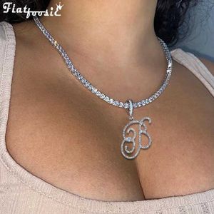 Hanger Kettingen Flatfoosie Mode A-Z Cursieve Letter Kristallen Ketting Voor Vrouwen Bling Iced Out Initial Hanger Ketting Hip Hop JewelryL242313