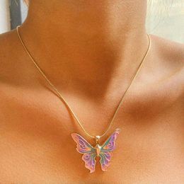 Ожерелья с подвеской Flatfoosie, модное цветное эмалированное ожерелье-бабочка для женщин, металлическая длинная цепочка с подвеской в виде животных, подарок