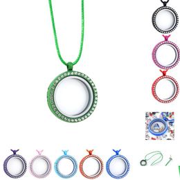 Pendentif Colliers Flottant Médaillons Collier Ouverture Vivant Magnétique Verre Cristal Médaillon Charme Cire Corde En Cuir Chaîne Pour Femmes Fash Dhlgp