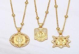 Hangende kettingen flola kralenketen heilige benedict medaille ketting koper zirkoon witte steen kort goud vergulde katholieke sieraden nkea7461087