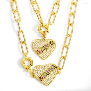 Collares pendientes FLOLA Chunky Heart Shape MaMa Collar para mujer Chapado en oro Curb Link Chain Crystal Jewelry Regalos para el día de la madre Nkev35
