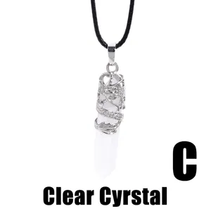 Pendentif Colliers Flola Clear Crystal Nature Stone Pu Chaîne en cuir pour femmes Hommes Hip Hop Punk Bijoux Cadeaux Nkeb666