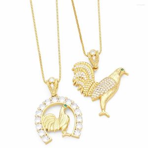 Colliers pendants Flola Copper Gold Plated Cock For Women CZ Rimestone Roonter Animal Jewelry NKEN36