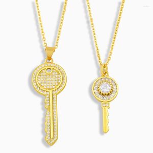 Hanger Kettingen FLOLA CZ Pave Key Ketting Voor Vrouwen Vergulde Crystal Lock Zirconia Groothandel Sieraden Geschenken Nkeu81