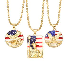 Hangende kettingen flola emaille usa vlag ketting voor vrouwen mannen koper zirkon 4 juli mode vergulde sieraden geschenken nkeb228