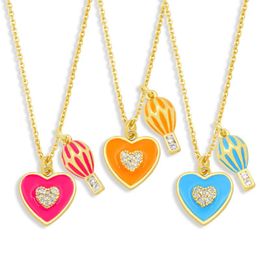 Hanger kettingen flola goudketting email hart ketting koper zirkoon kleurrijke ballon vergulde accessoires voor vrouwen cadeau nkez98