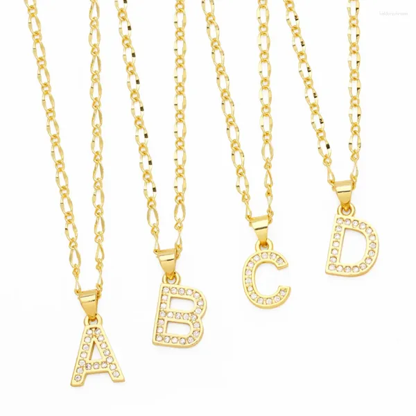 Pendentif Colliers FLOLA Gold Couleur 26 Lettres Initiales pour Femmes Cuivre CZ Cristal Alphabet Nom Collier Anniversaire Bijoux Cadeaux Nkew42