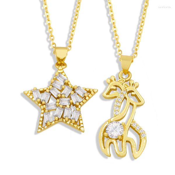 COLLAR COLGANTE FLOLA cadena chapada en oro collar de estrella para mujer cobre CZ piedra blanca Animal jirafa niñas joyería Nkew60