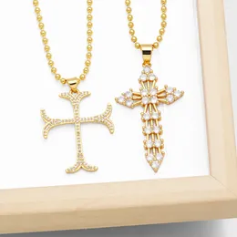 Collares colgantes Flola Gold Beads Cain -For Women Copper Cz Crystal Dainty Christian Jewelry Collar Cruz nkeb839