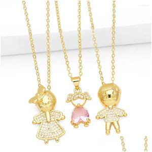 Colliers pendants Flola Gold Girl Gold Girl For Women Crystal Heart Figure Coupages Bijoux NKEV58 Drop Livraison Dhrs2