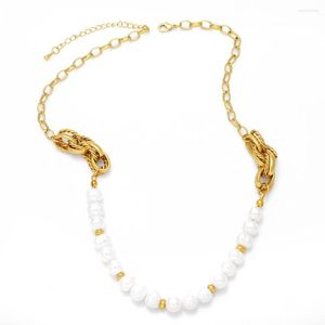 Pendentif Colliers FLOLA Demi-Perle Collier Twist Chaîne Ras Du Cou Pour Femmes Plaqué Or Bijoux Cadeaux Collares Para Mmujer Nkeb488