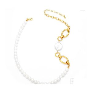 Hangende kettingen flola handgemaakte zoetwater witte parel voor vrouwen goud vergulde o buckle kralen ketting choker feest sieraden cadeau dro dhz5y