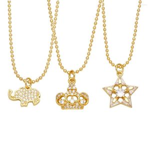 Collares colgantes FLOLA Mini collar de corona chapado en oro para mujeres Cobre Zircon Elefante Estrella Con cuentas Joyería de cristal Nkeb250