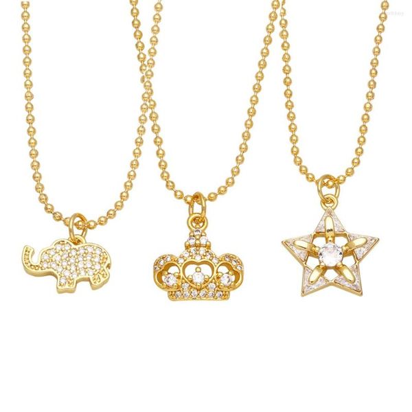 Collares colgantes FLOLA Mini collar de corona chapado en oro para mujeres Cobre Zircon Elefante Estrella Con cuentas Joyería de cristal Nkeb250