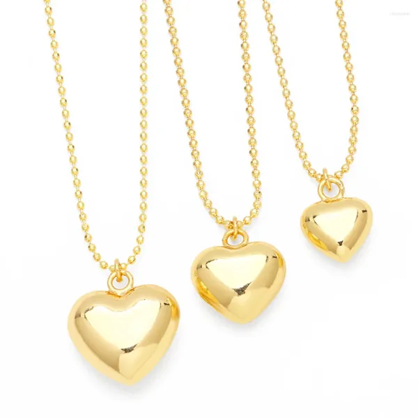 Collares colgantes Flola Pequeño corazón de oro chapado para mujeres Cadena de cuentas pulidas Regalos de joyería simple NKEN12