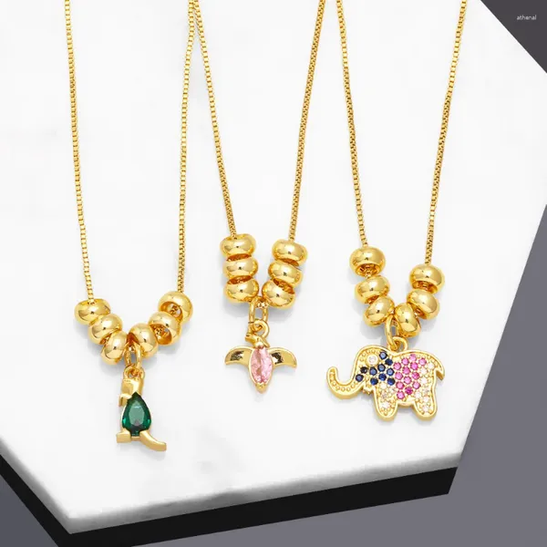 Collares colgantes FLOLA Pequeño dragón de cristal verde para mujeres Cobre Zirconia Elefante Chapado en oro Joyería Animal Regalos Nkeb684