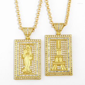 Hanger Kettingen FLOLA Vierkante Maagd Maria Ketting Voor Vrouwen Grote Eiffeltoren CZ Religieuze Sieraden Virgen De Guadalupe Nkes35