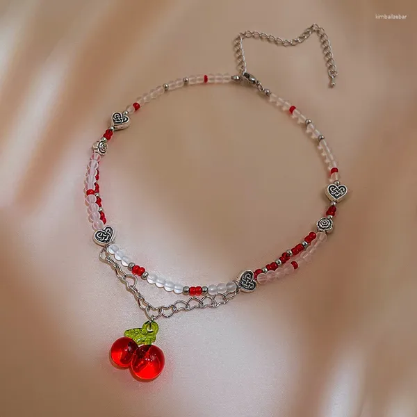 Collares colgantes Flor Amor Cereza Cadena de clavícula Europea y americana Ins Collar de fruta fresca no convencional para mujeres