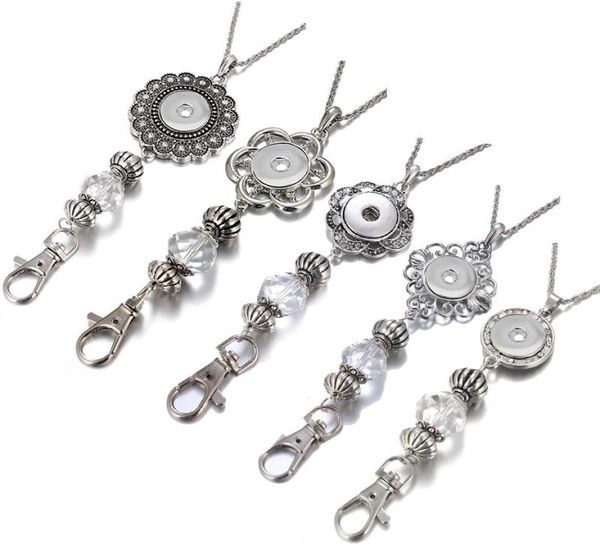 Colliers pendants fleurs Crystal Lonyard ID rétractable Badge Reel Téléphone Héditeur Snap Collier 60 cm FIT 18 mm Boutons bijoux5355986