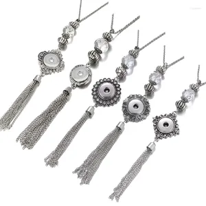 Colliers à pendentif fleurs en cristal, motifs carrés, perles rondes, glands, collier à pression, 60cm, boutons de 18mm, bijoux à faire soi-même