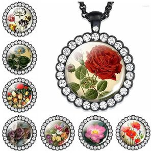 Colliers pendants Collier Collier Lotus papillons succulents Roses Glass Cabochon art peinture bijoux botanique pour cadeau de la fête des mères