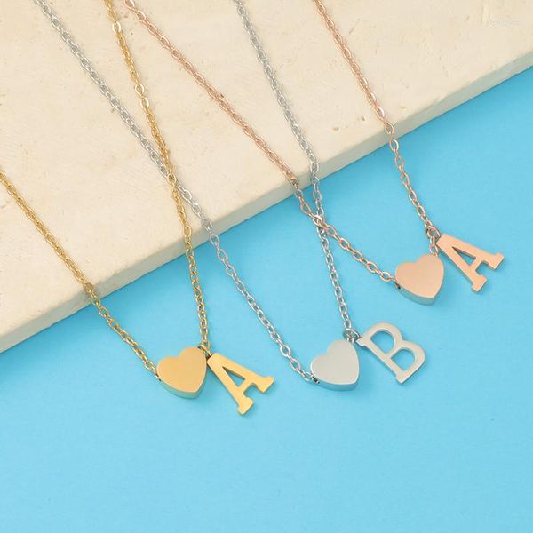 Collares pendientes Fnixtar 10 Uds espejo pulido acero inoxidable corazones letras cuentas DIY pareja para mujeres hombres joyería de moda