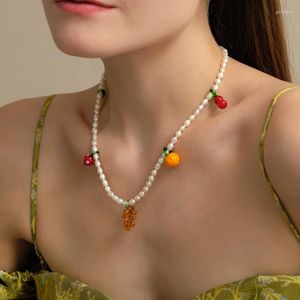 Hangende kettingen voor vrouwen fruit druiven banaan pompoen rode nek ketting natuurlijke parels vrouwelijke sieraden groothandel cadeau