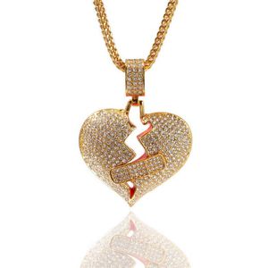 Hanger kettingen voor vrouwen hiphop nieuwe volledige diamanten bandhulp gebroken hart legering ok spanning love 220420233y