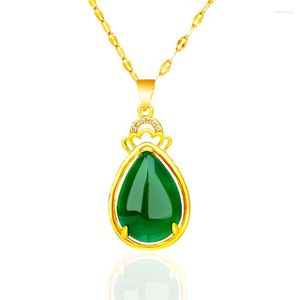 Pendentif Colliers Pour Femmes Imitation Jade Goutte D'eau Strass Couronne Plaqué Or 24K Bijoux De Fiançailles