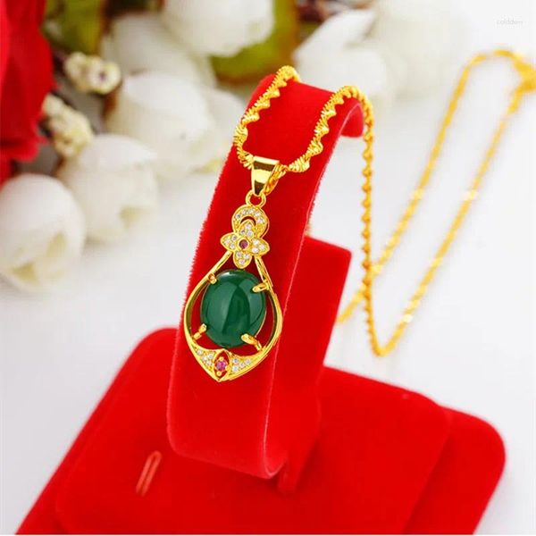 Colliers pendentif pour femmes imitation trèfle de jade collier strass goutte d'eau plaqué or 24 carats bijoux de mariage