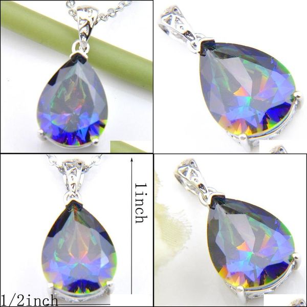 Collares colgantes para mujeres Rec Rainbow Natural Mystic Topaz Colgantes Luckyshine 925 Sterling Sier Collar Bodas Regalo 1 pulgada Gota Dhq3Y