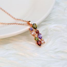 Anhänger Halsketten Für Frauen Trendy Bunte Waterdrop Zirkonia Rose Gold Farbe Geschenk Mode Schmuck KBN165