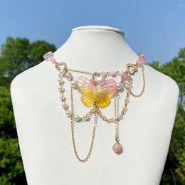 Colliers pendentifs Collier papillon Forest Fairycore / Y2k Pixie Cottagecore Collier ras du cou perlé pour femmes
