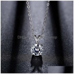 Pendentif Colliers Quatre Griffes Collier De Diamant Rond 925 Sier Plaqué Mode Lapin Oreille V Lettre Femmes Cubique Zircone Pendentif Tour De Cou St Dhjmg