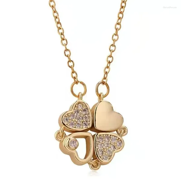 Collares colgantes Collar de trébol de cuatro hojas Señora Magnético Plegable Amor Cadena de clavícula en forma de corazón H8WF