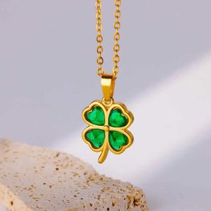 Colliers de pendentif Colliers en acier inoxydable de trèfle à quatre feuilles pour femmes zircon vert or couleur bijoux collier pendent gift livraison gratuite 240410