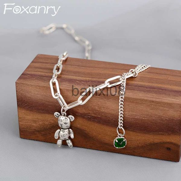 Pendentif Colliers FOXANRY Timbre Ours Chandail Collier pour Femmes INS Mode Élégant Vert Zircon Pendentif Collier Mariée Bijoux Cadeau J230620