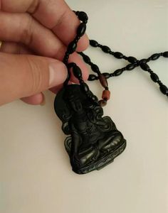 Hanger kettingen gratis certificaat van natuurlijke Myanmar Jadest Black Guanyin ketting heren en damesjuwelen geschenken