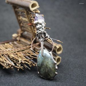 Colliers pendentifs gratuits à partir de 3pcs naturel flash labradorite fondu soudé bronze antique boho cerceau améthyste Druzys pierre collier pour