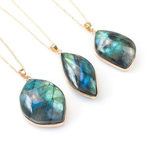 Colliers avec pendentif gratuit à partir de 3 pièces en pierre de Labradorite naturelle irrégulière 35-50mm collier incrusté au clair de lune accessoires sans chaînePendentif