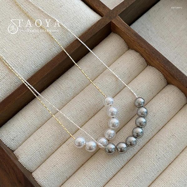 Pendentif Colliers Français Tempérament élégant Perles rondes brillantes Collier de chaîne de perles 2024 Bijoux de mode Chaîne de collier sexy pour les femmes
