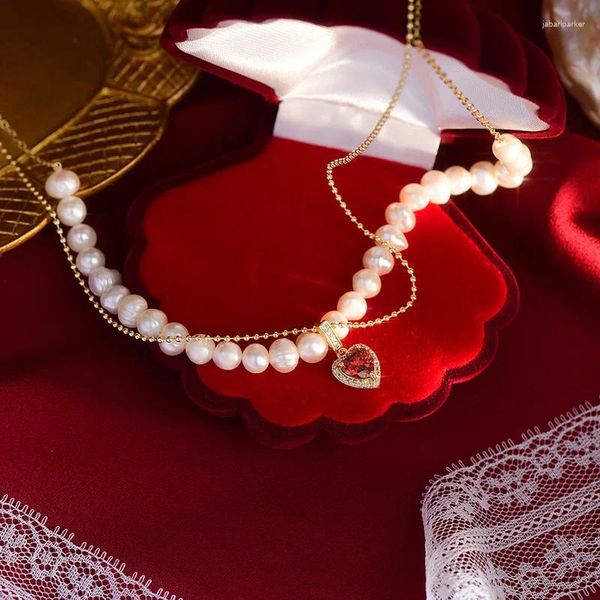 Colliers pendants Collier de perle de cristal français pour femmes Luxury Double couche Chaîne Chaîne de cou Bijoux Cadeau