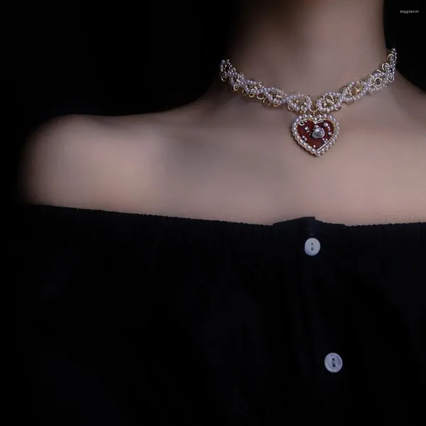 Collares colgantes Perla de punto francés Collar de amor versátil personalizado Estilo Ins de mujer Cadena de collar en forma de corazón