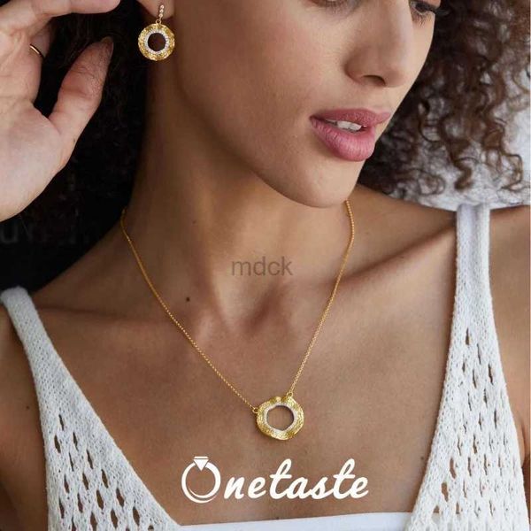 Colliers pendants Style French 925 Siltling Silver Gold plaqué Cercle Round Boucles d'oreilles Collier pour femmes Zircon Chic Jewelry Set 2023 Nouveau cadeau 240419