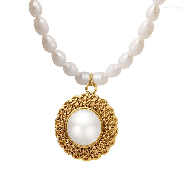 Colliers pendants de style français rétro haut de gamme célébrité tempérament collier perle femme titane en acier bijoux mode simple version
