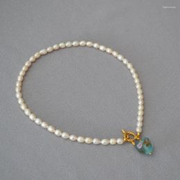 Hangende kettingen zoetwater parel choker arabeske tak handgeschilderde bloem elegant glas liefde hart vintage ot ketting