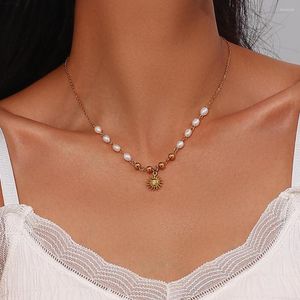 Hanger kettingen zoetwater parel goud kleur kralen ketting roestvrijstalen ketting optimistische zon voor vrouw kerstcadeau