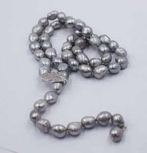 Collares pendientes Perla de agua dulce Cuello Gris Negro Barroco 9-13mm Cuentas al por mayor Naturaleza 26 pulgadas FPPJ